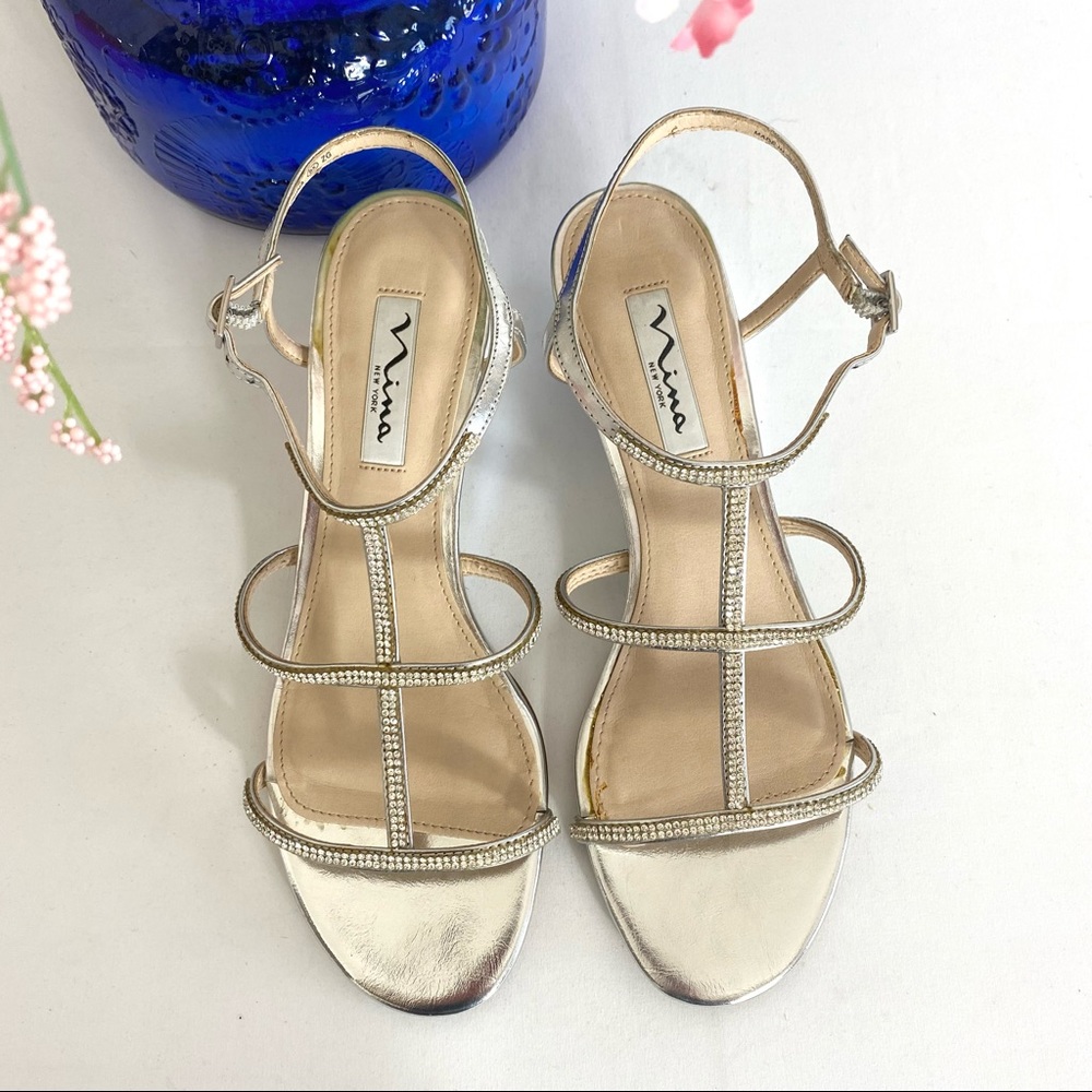 Nina Silver Rhinestone Strappy Slingback Sandals